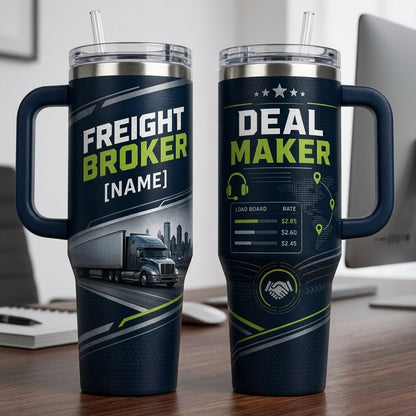 Personalized Freight Broker 40oz Tumbler with Handle - Custom Deal Maker Logistics Gift - 40oz tumbler mockup 2