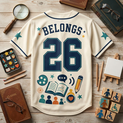 Personalized Inclusive Classroom Baseball Jersey - Custom Teacher Gift Every Student Belongs Design
