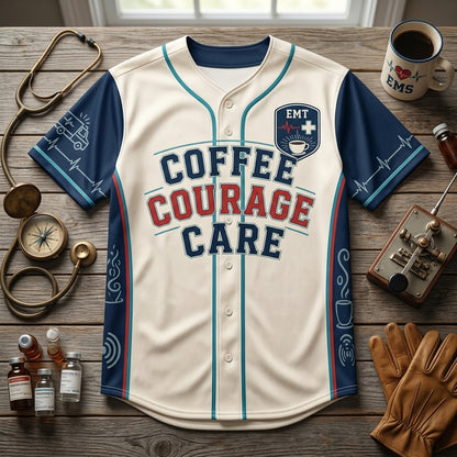 Personalized EMT Baseball Jersey - Custom Name & Number Coffee Courage Care First Responder Gift product view 4