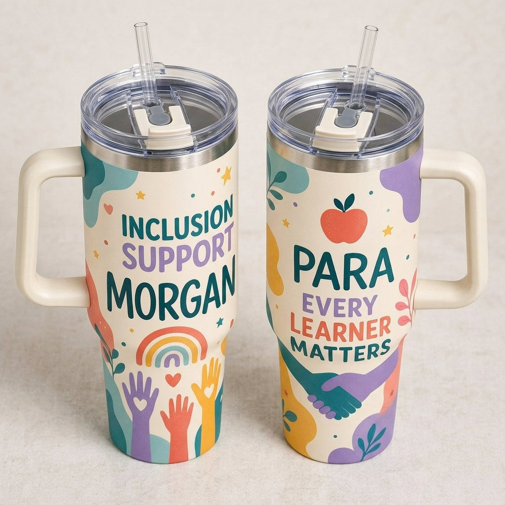 Personalized Inclusion Support Para 40oz Tumbler with Handle, Custom Name Special Education Teacher Gift