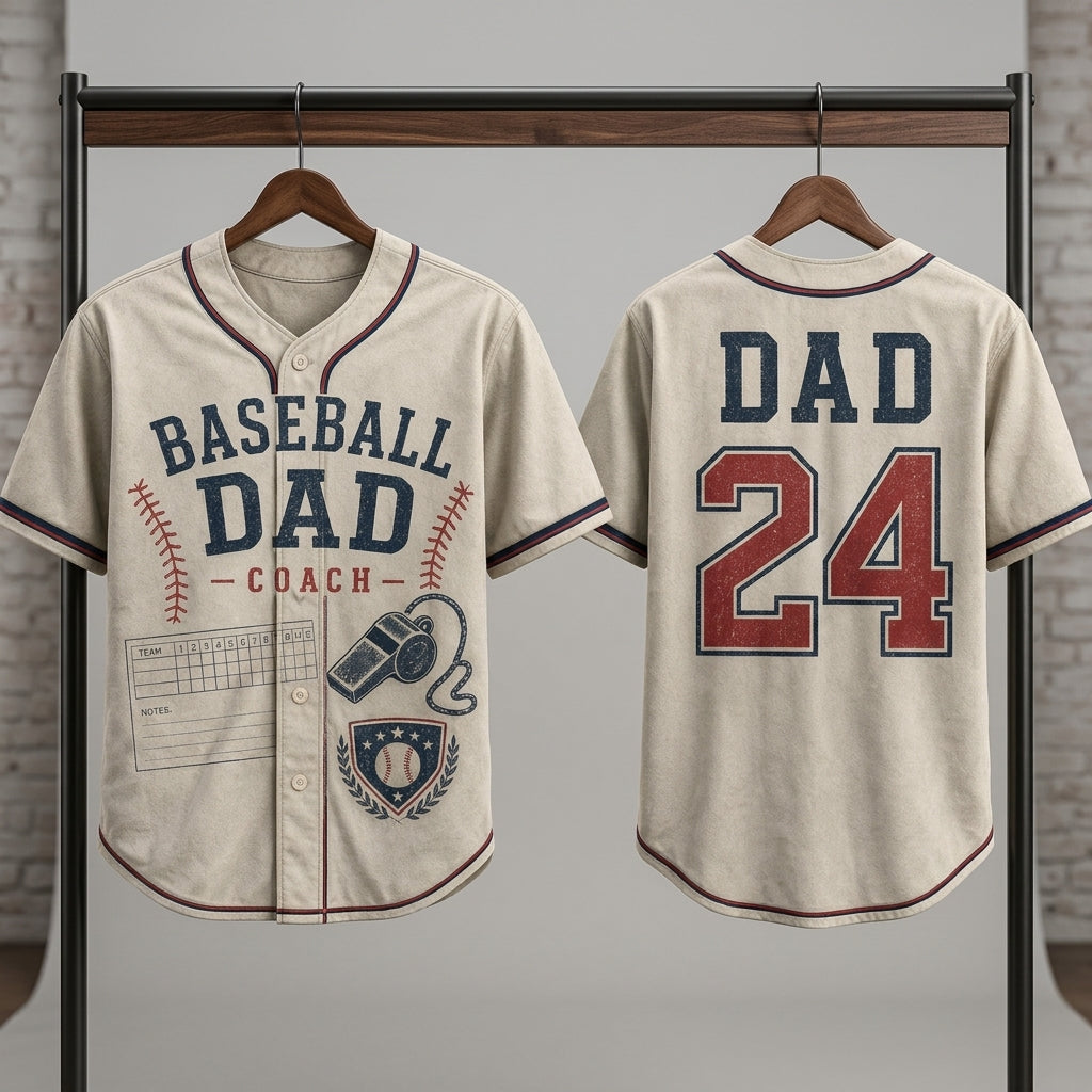 Personalized Baseball Dad Coach Jersey - Custom Name and Number Vintage Athletic Shirt for Men