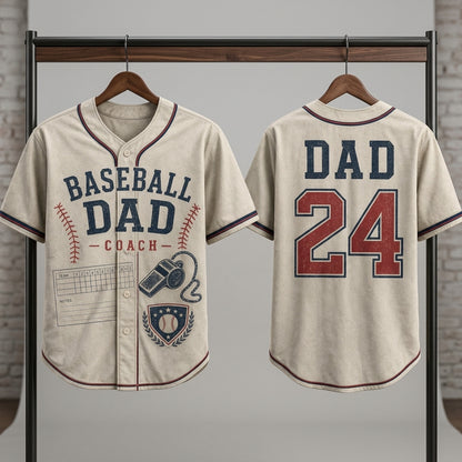 Personalized Baseball Dad Coach Jersey - Custom Name and Number Vintage Athletic Shirt for Men