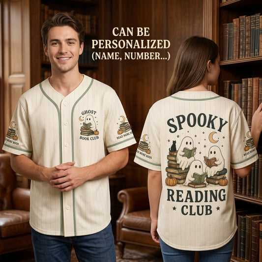 Spooky Reading Club Ghost Book Club Baseball Jersey - Aesthetic Read More Boos Halloween Gift for Book Lovers