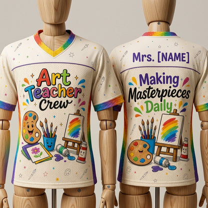 Personalized Art Teacher Crew Football Jersey - Custom Name Gift for Art Educators & School Staff