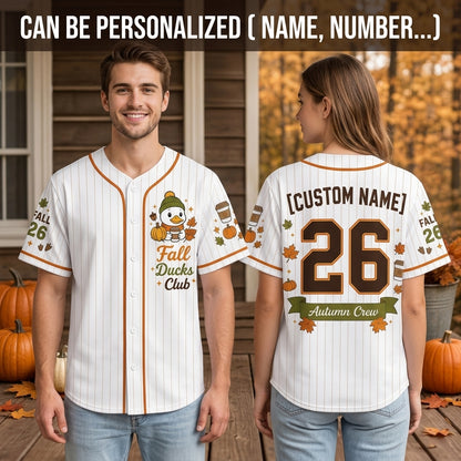 Personalized Fall Ducks Club Baseball Jersey - Custom Name Autumn Crew Pinstripe Shirt
