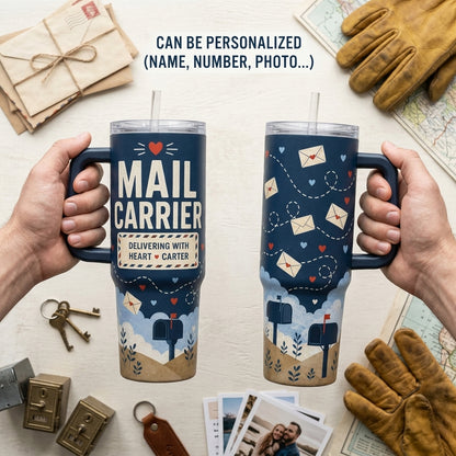 Personalized Mail Carrier 40oz Tumbler with Handle - Custom Name Postal Worker Gift