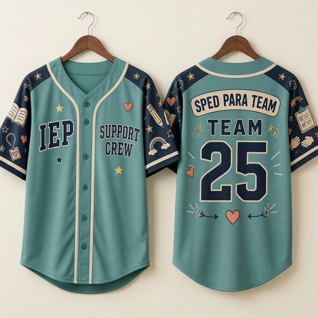 Personalized SPED Para Team Baseball Jersey - Custom IEP Support Crew Special Education School Staff Shirt
