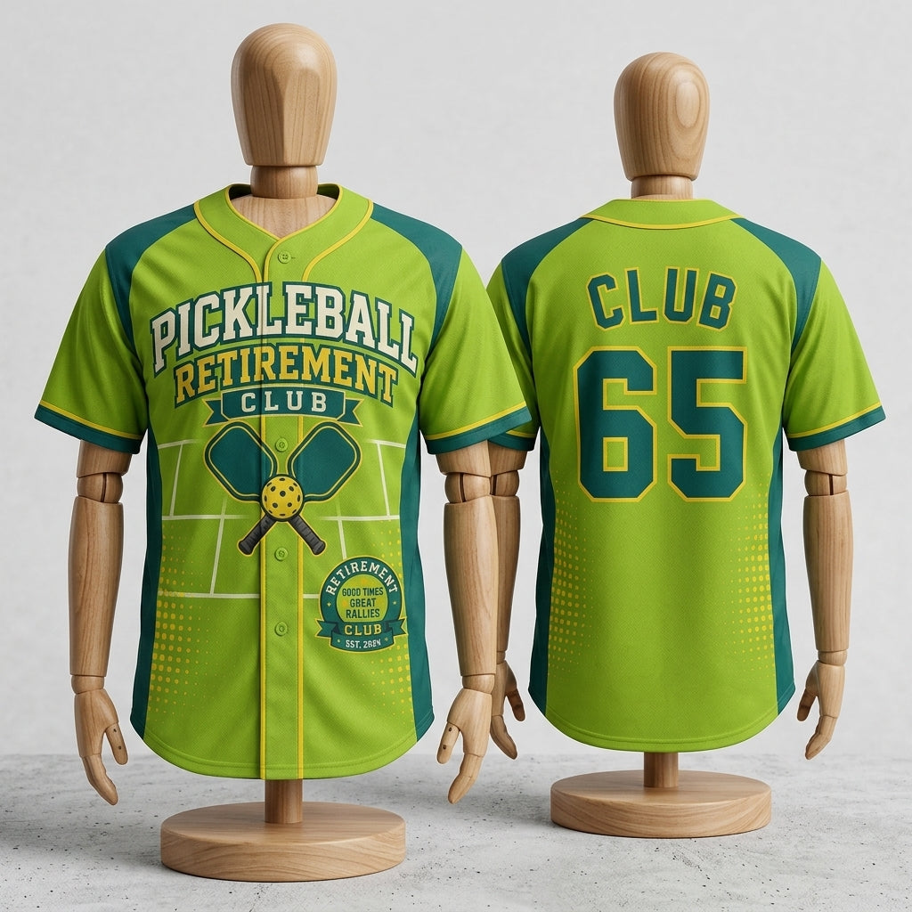 Personalized Pickleball Retirement Club Baseball Jersey - Custom Name and Number Gift for Retirees