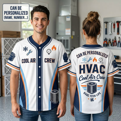 Personalized HVAC Technician Baseball Jersey - Custom Name Cool Air Crew HVAC Tech Life Apparel - baseball jersey product view 2
