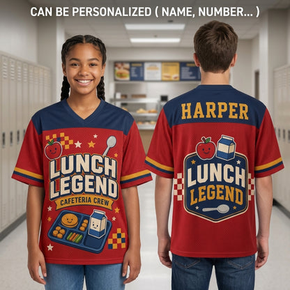 Personalized Lunch Legend Cafeteria Crew Football Jersey - Custom Name School Staff Gift