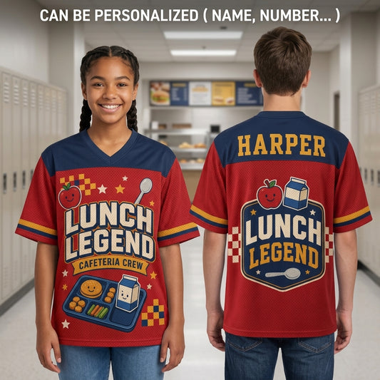 Personalized Lunch Legend Cafeteria Crew Football Jersey - Custom Name School Staff Gift