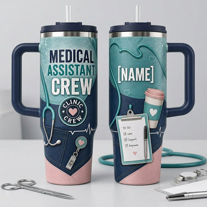Personalized Medical Assistant Crew 40oz Tumbler with Handle - Custom Name Clinic Staff Gift - 40oz tumbler mockup 2