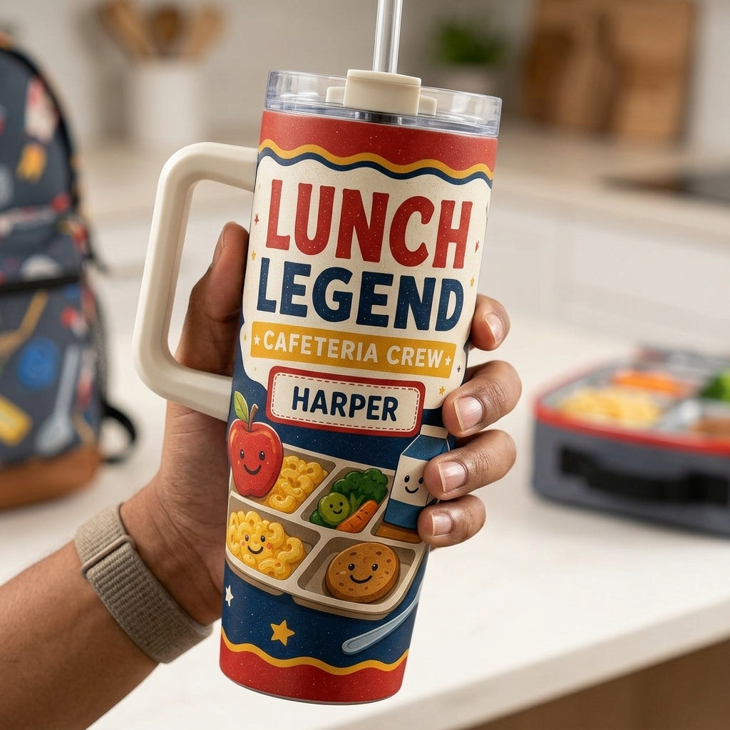 Personalized Lunch Legend Cafeteria Crew 40oz Tumbler with Handle - Custom Name School Appreciation Gift