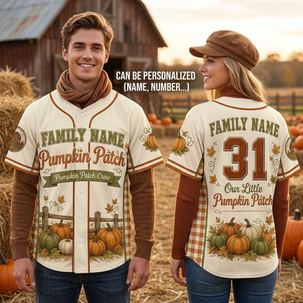 Personalized Family Name Pumpkin Patch Baseball Jersey - Custom Fall Autumn Harvest Shirt