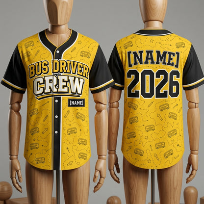 Personalized Bus Driver Crew Baseball Jersey - Custom Name & Year School Spirit Apparel