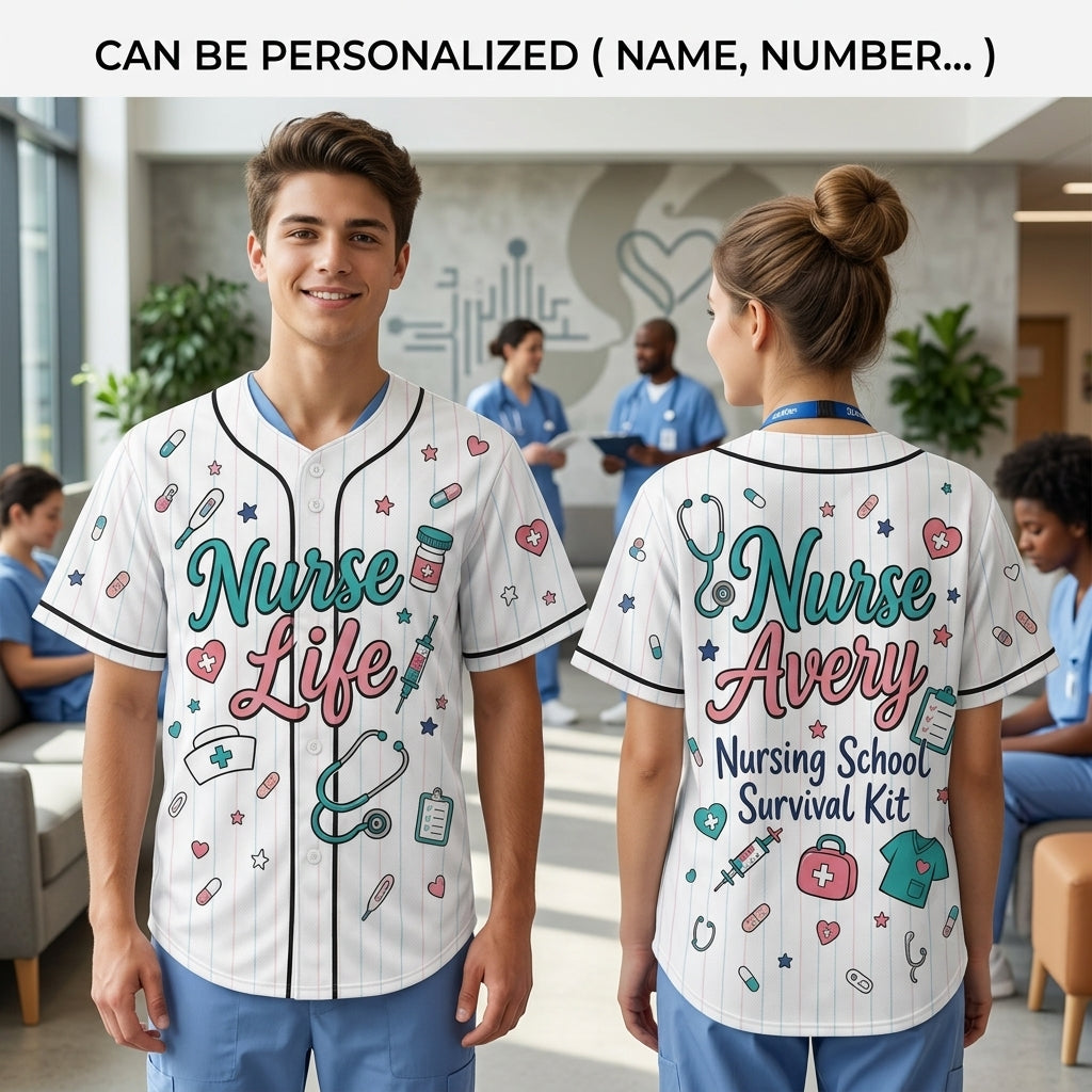 Personalized Nurse Life Baseball Jersey - Custom Name Nursing School Survival Kit Apparel