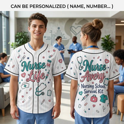 Personalized Nurse Life Baseball Jersey - Custom Name Nursing School Survival Kit Apparel