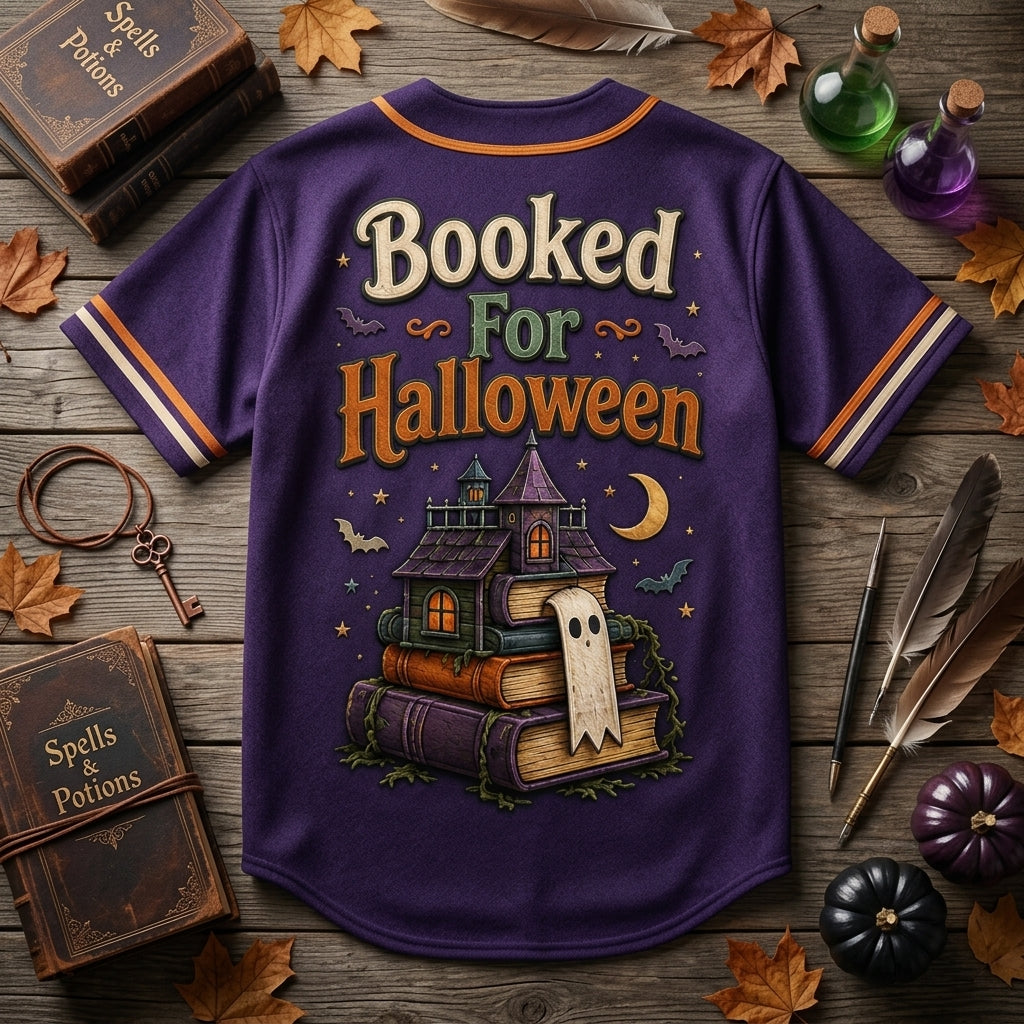 Personalized Booked For Halloween Baseball Jersey - Custom Name Spooky Bookworm Teacher Gift