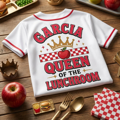 Personalized Cafeteria Queen Baseball Jersey - Custom Name Gift for School Lunchroom Staff