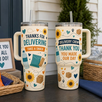 Personalized Delivery Crew Appreciation 40oz Tumbler with Handle - Custom Thank You Gift for Mail Carrier