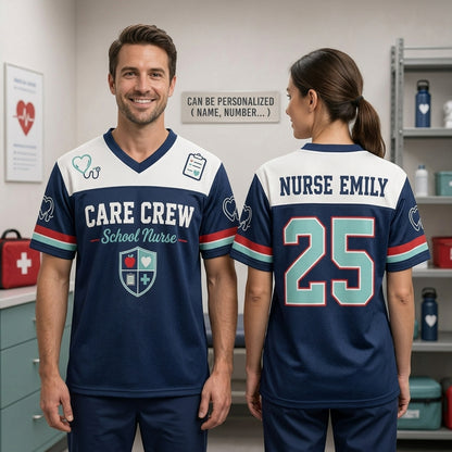 Personalized School Nurse Football Jersey - Custom Name Care Crew Mesh Athletic Shirt