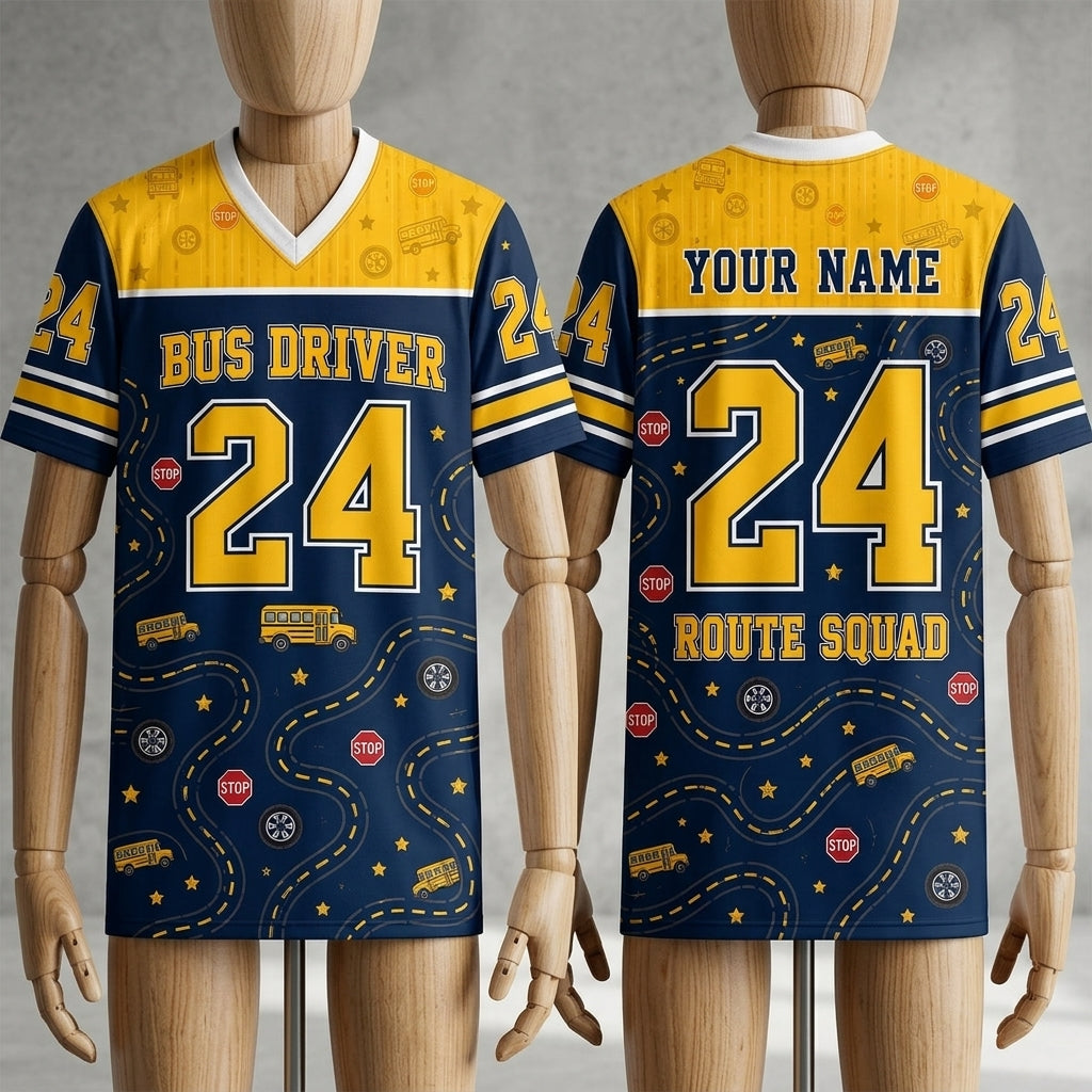 Personalized Bus Driver Mesh Football Jersey - Custom Name Route Squad School Bus Driver Gift