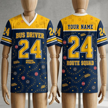 Personalized Bus Driver Mesh Football Jersey - Custom Name Route Squad School Bus Driver Gift