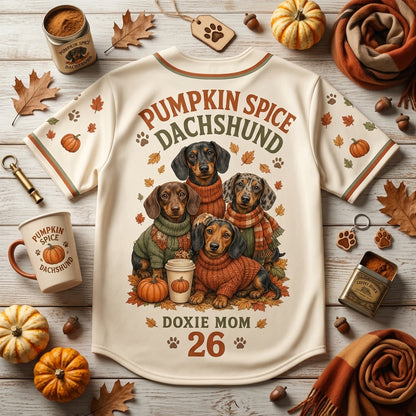 Personalized Pumpkin Spice Dachshund Baseball Jersey - Custom Doxie Mom Fall Name and Number Jersey