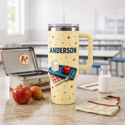 Personalized Lunch Hero Cafeteria Crew 40oz Tumbler with Handle - Custom Name School Staff Gift - 40oz tumbler mockup 3