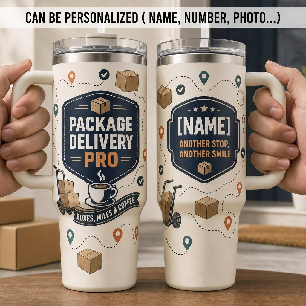 Personalized Package Delivery Pro 40oz Tumbler with Handle - Custom Name Gift for Mail Carriers