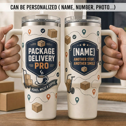 Personalized Package Delivery Pro 40oz Tumbler with Handle - Custom Name Gift for Mail Carriers