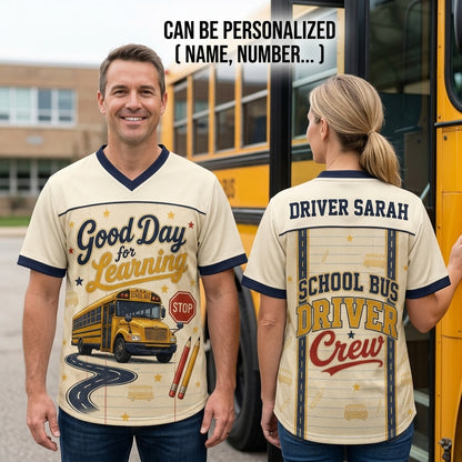 Personalized School Bus Driver Football Jersey - Custom Name Driver Crew Gift