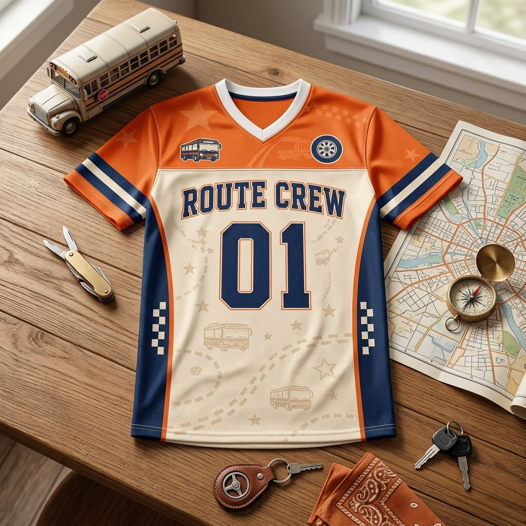 Personalized School Bus Driver Mesh Football Jersey - Custom Route Crew Name and Number Jersey
