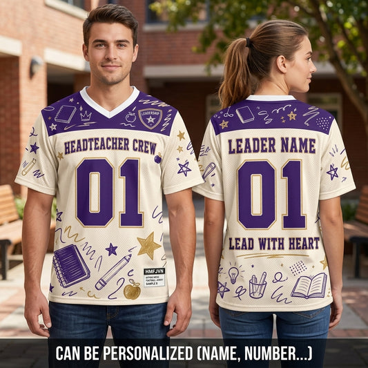 Personalized Headteacher Crew Mesh Football Jersey - Custom Name Leader School Spirit Apparel