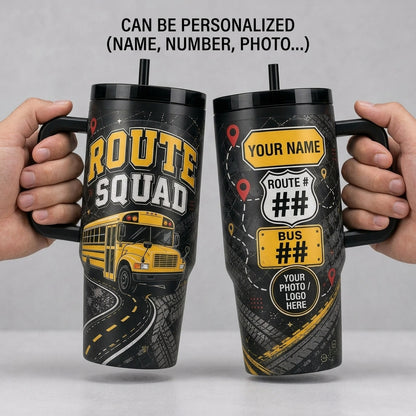 Personalized School Bus Driver 40oz Tumbler with Handle - Custom Route Squad Gift