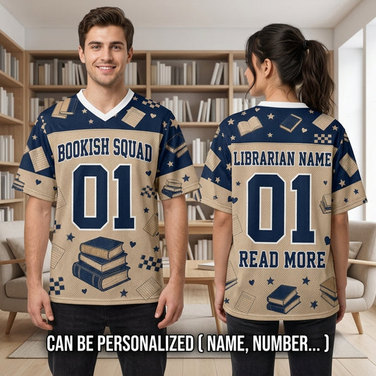 Personalized Bookish Squad Mesh Football Jersey - Custom Librarian Name Gift for Book Lovers
