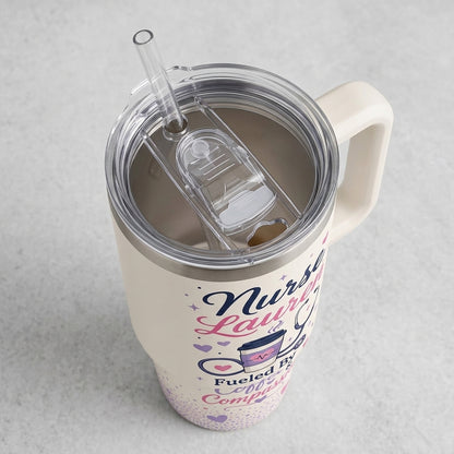 Personalized Nurse Life 40oz Tumbler with Handle, Custom Name Coffee and Compassion Gift for Nursing Students