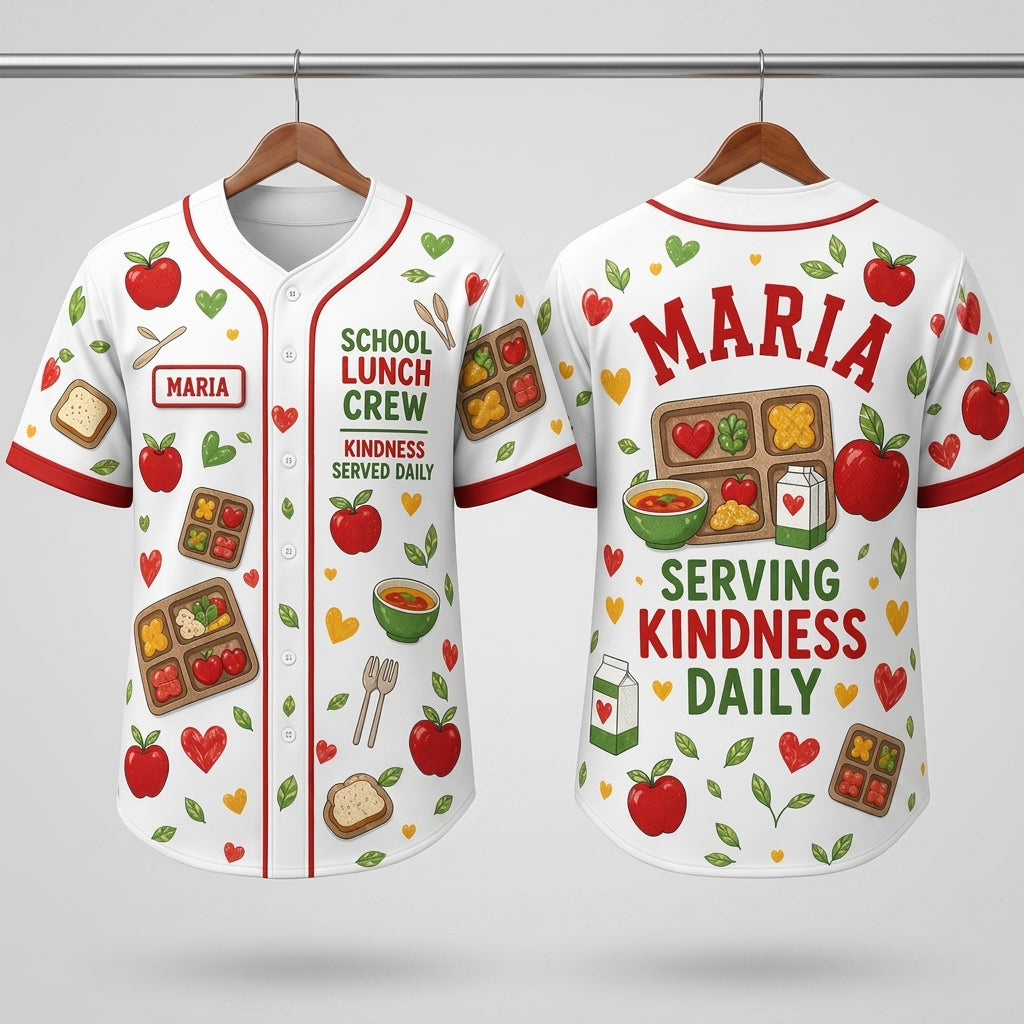 Personalized School Lunch Crew Baseball Jersey - Custom Name Serving Kindness Daily Gift for Lunch Ladies