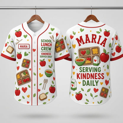 Personalized School Lunch Crew Baseball Jersey - Custom Name Serving Kindness Daily Gift for Lunch Ladies