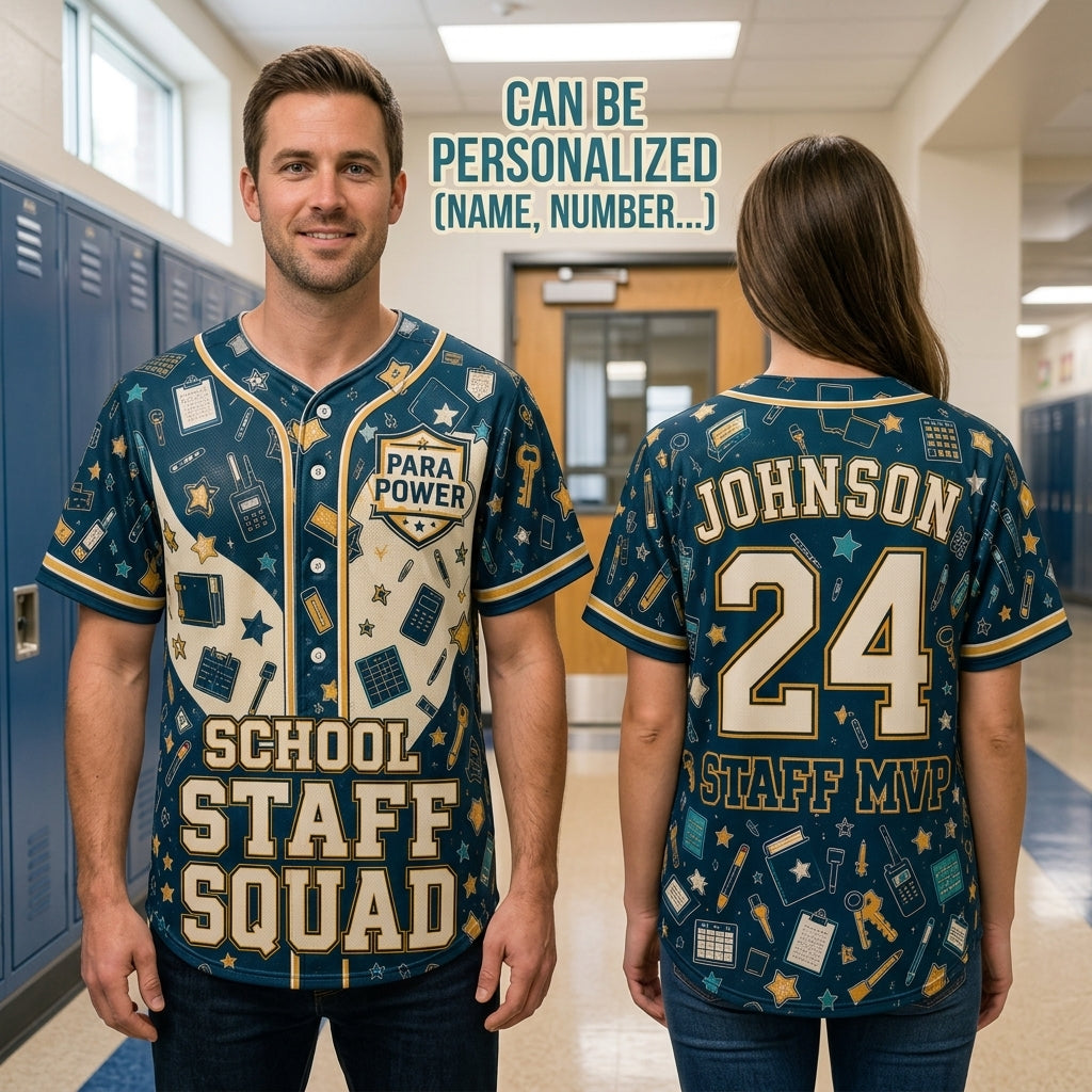 Personalized School Staff Squad Baseball Jersey - Custom Para Power Paraprofessional Gift with Name and Number