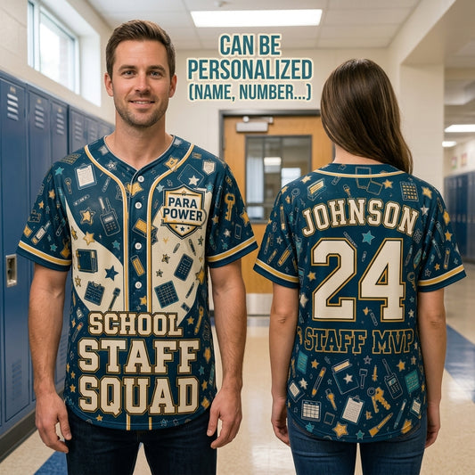 Personalized School Staff Squad Baseball Jersey - Custom Para Power Paraprofessional Gift with Name and Number