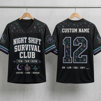 Personalized Night Shift Survival Club Football Jersey - Custom Name & Number Nurse Gift for RN LPN CNA