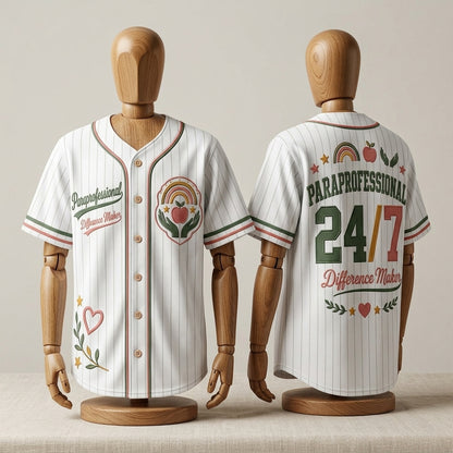 Personalized Paraprofessional Difference Maker 24/7 Baseball Jersey - Custom Educator Appreciation Gift