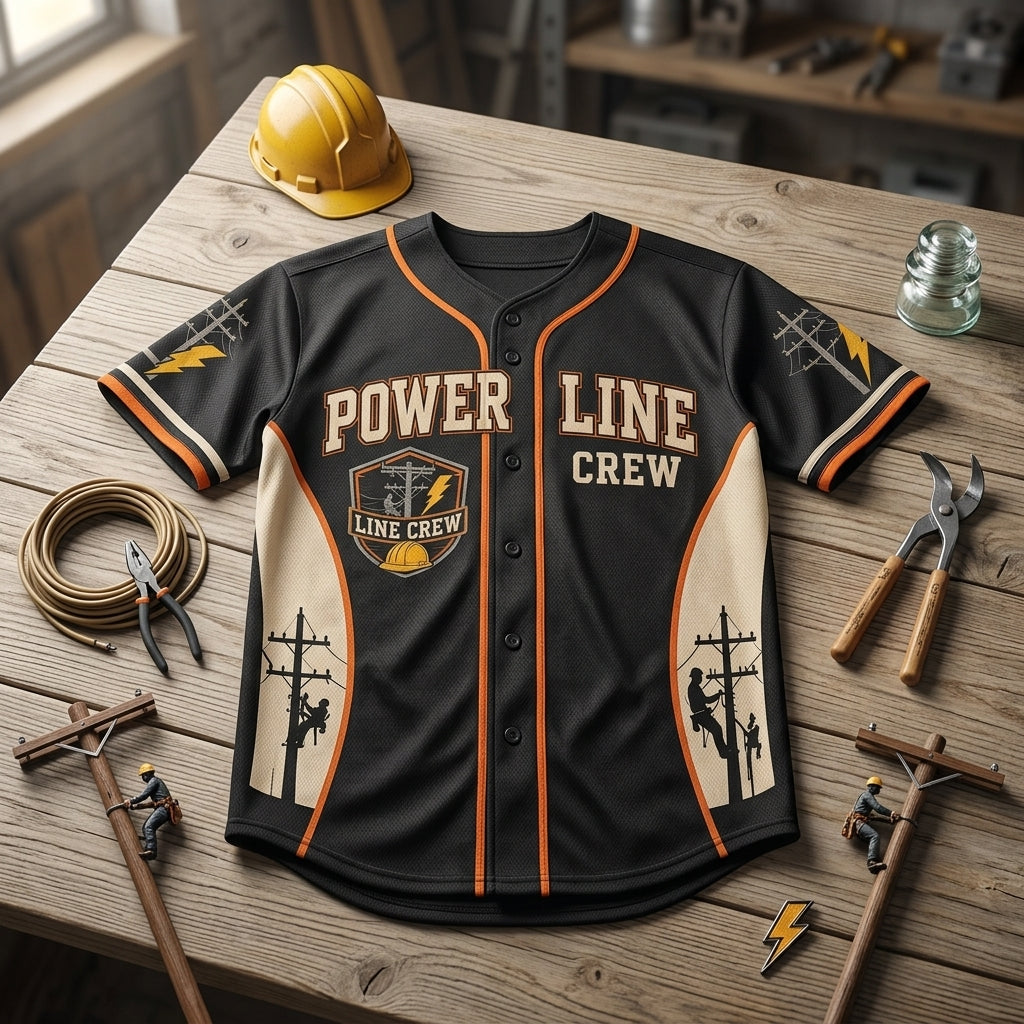 Personalized Power Line Crew Baseball Jersey - Custom Name Lineman Utility Worker Gift Shirt