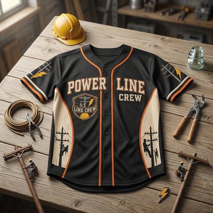Personalized Power Line Crew Baseball Jersey - Custom Name Lineman Utility Worker Gift Shirt
