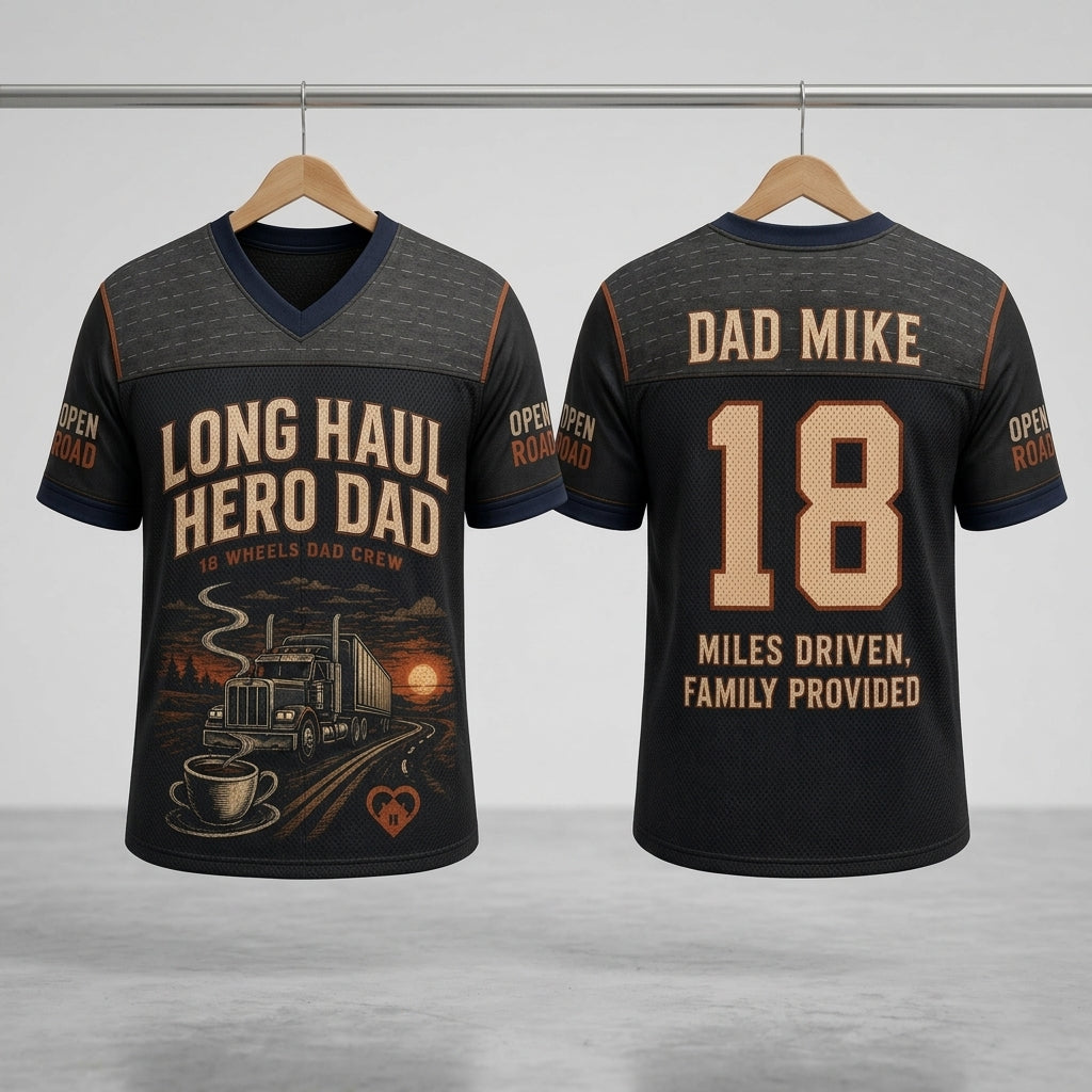 Personalized Long Haul Hero Dad Football Jersey - Custom Name & Number Trucker Mesh Shirt