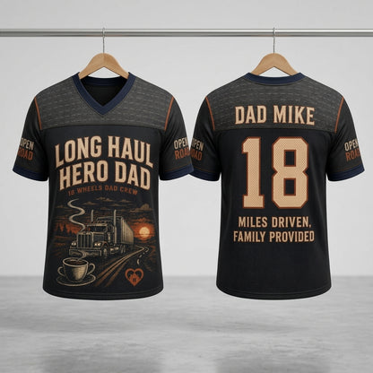 Personalized Long Haul Hero Dad Football Jersey - Custom Name & Number Trucker Mesh Shirt