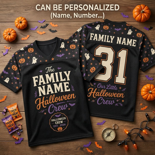 Personalized Family Name Halloween Crew Football Jersey - Custom Spooky Team Shirt