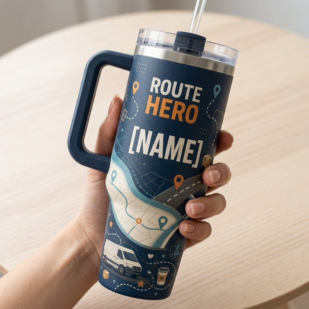 Personalized Route Hero 40oz Tumbler with Handle - Custom Name Delivery Driver Gift - 40oz tumbler mockup 4