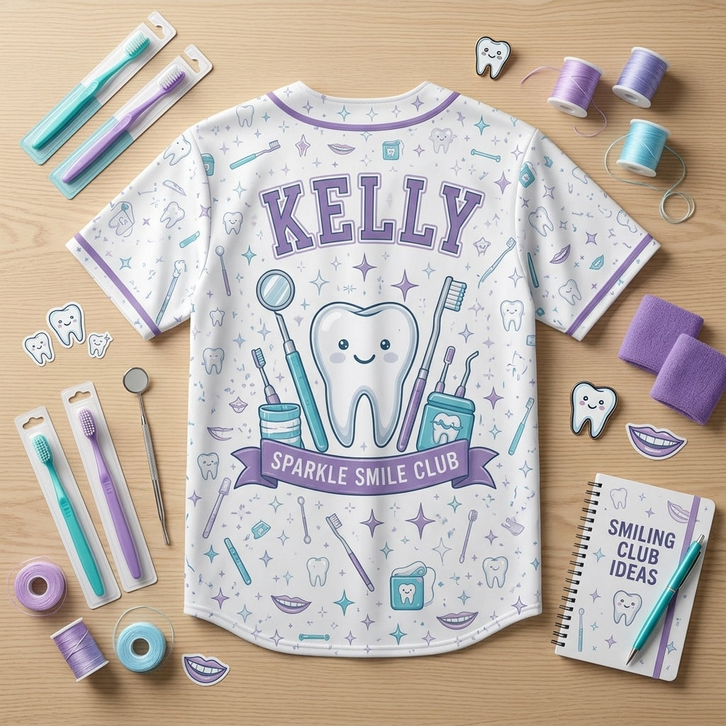 Personalized Dental Shine Club Baseball Jersey Custom Name Sparkle Smile Club Jersey for Dental Professionals